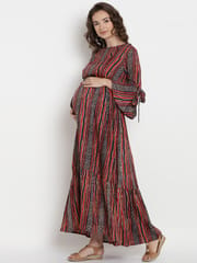 Mine4Nine Women's Red Maxi Rayon Maternity and Nursing Dress