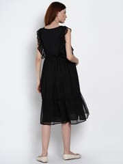 Mine4Nine Black Solid Women's Fit and Flare Chiffon Maternity and Nursing Dress