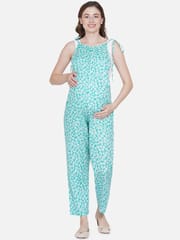 Mine4Nine Women's Green Rayon Maternity Dungaree/JumpSuit