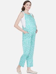 Mine4Nine Women's Green Rayon Maternity Dungaree/JumpSuit