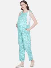 Mine4Nine Women's Green Rayon Maternity Dungaree/JumpSuit