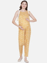 Mine4Nine Women's Yellow Rayon Maternity Dungaree/Jumpsuit