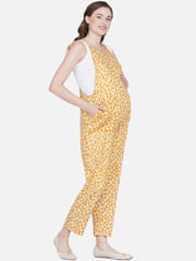 Mine4Nine Women's Yellow Rayon Maternity Dungaree/Jumpsuit