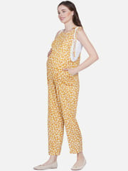 Mine4Nine Women's Yellow Rayon Maternity Dungaree/Jumpsuit