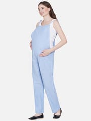 Mine4Nine Women's Maternity Solid Blue Chambray Dungaree