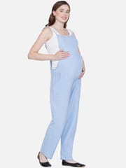 Mine4Nine Women's Maternity Solid Blue Chambray Dungaree