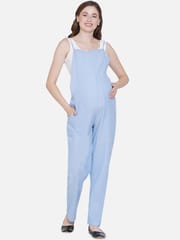 Mine4Nine Women's Maternity Solid Blue Chambray Dungaree