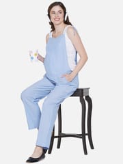 Mine4Nine Women's Maternity Solid Blue Chambray Dungaree