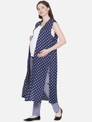 Mine4Nine Women's Maternity Floral Print Navy Blue Rayon Shrug