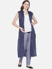 Mine4Nine Women's Maternity Floral Print Navy Blue Rayon Shrug