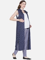 Mine4Nine Women's Maternity Floral Print Navy Blue Rayon Shrug