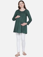 Mine4Nine Women's Maternity Polka Dot Green Top