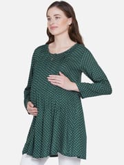 Mine4Nine Women's Maternity Polka Dot Green Top