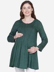 Mine4Nine Women's Maternity Polka Dot Green Top