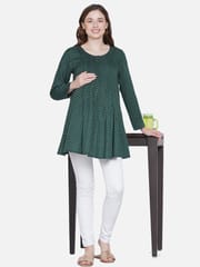 Mine4Nine Women's Maternity Polka Dot Green Top