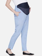 Mine4Nine Women's Maternity Solid Blue Chambray Trouser