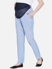 Mine4Nine Women's Maternity Solid Blue Chambray Trouser