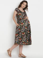 Mine4Nine Women's Black A-Line Rayon Maternity and Nursing Dress