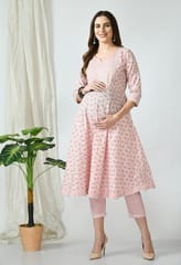 Mometernity Jasmine Floral Pink Maternity & Nursing Kurta Set with Pant