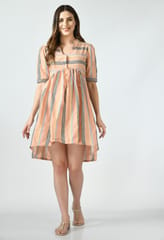 Mometernity Peachie Cotton Wide Stripes Print Maternity & Nursing Tunic Dress