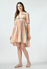 Mometernity Peachie Cotton Wide Stripes Print Maternity & Nursing Tunic Dress