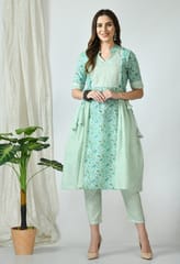 Mometernity Lotus Green Paisley Print Maternity & Nursing Kurta Set With Pant