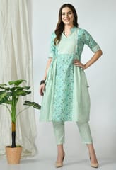 Mometernity Lotus Green Paisley Print Maternity & Nursing Kurta Set With Pant