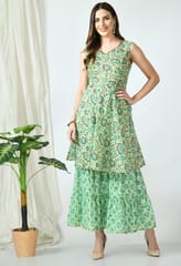 Mometernity Magnolia Floral Green Maternity & Nursing Kurta Set with Sharara