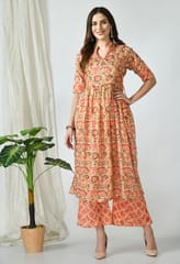 Mometernity Marigold Floral Peach Maternity & Nursing Kurta Set with Plazzo Pant