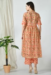 Mometernity Marigold Floral Peach Maternity & Nursing Kurta Set with Plazzo Pant