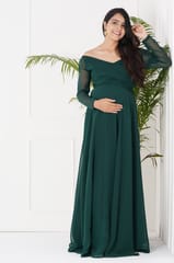 Plum and Peaches Off Shoulder Green Maternity Dress