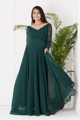 Plum and Peaches Off Shoulder Green Maternity Dress