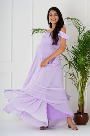 Plum and Peaches Draped Cold Shoulder Maternity Dress