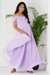 Plum and Peaches Draped Cold Shoulder Maternity Dress