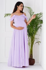 Plum and Peaches Draped Cold Shoulder Maternity Dress