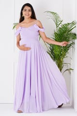 Plum and Peaches Draped Cold Shoulder Maternity Dress