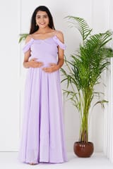 Plum and Peaches Draped Cold Shoulder Maternity Dress