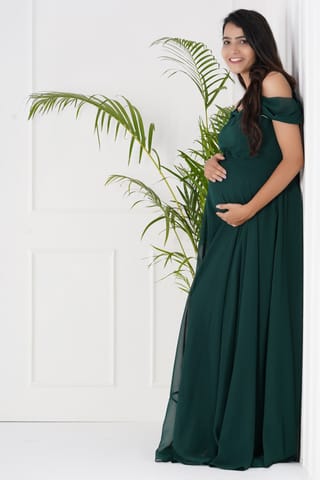 Plum and Peaches Draped Cold Shoulder Maternity Gown