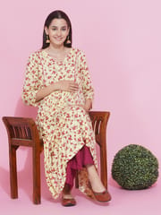 Mine4Nine WomenYellow Floral Printed A-Line Maternity Kurta