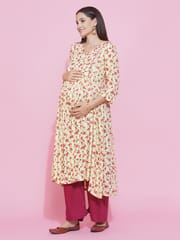 Mine4Nine WomenYellow Floral Printed A-Line Maternity Kurta