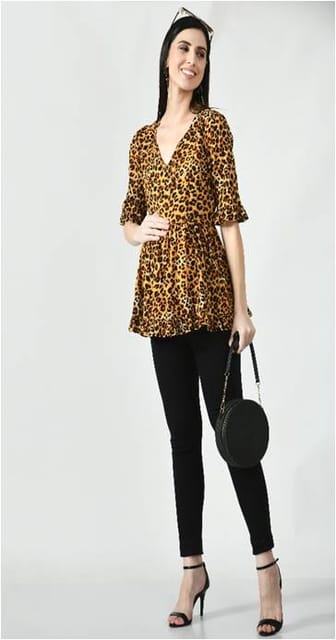 Mometernity Rayon Leopard Print Maternity & Nursing Top Set of 01 - Brown & Black