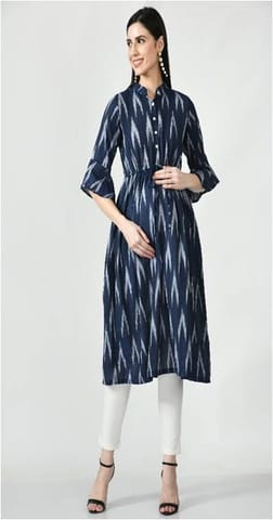 Mometernity Cotton Pure Ikat Maternity & Nursing Kurta Set of 01 - Indigo