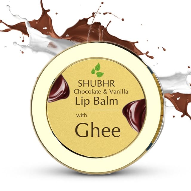 Blue Nectar Shubhr Chocolate And Vanilla Lightening Lip Balm with Ghee for dry chapped lips |100% Ayurvedic|Paraben & Sulphate Free| (15g)