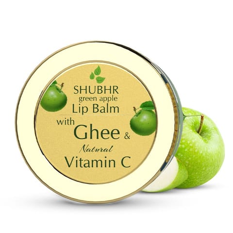 Blue Nectar Shubhr Green Apple Lip Balm With Ghee & Natural Vitamin C for Dry Chapped Lips with intense moisturization |100% Ayurvedic|Paraben & Sulphate Free| (15g)