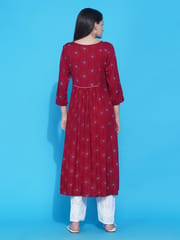 Mine4Nine Women Red Floral Printed A-Line Maternity Kurta