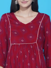 Mine4Nine Women Red Floral Printed A-Line Maternity Kurta