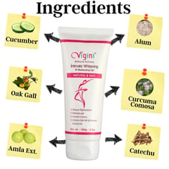 Vigini Natural Intimate Lightening Whitening Tightening Feminine Hygiene Vaginal Moisturizing Water Based Gel Girls Women 100g | Reduce Itching Dryness, Sulphate Paraben Free Non Staining Wash Able