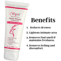 Vigini Natural Intimate Lightening Whitening Tightening Feminine Hygiene Vaginal Moisturizing Water Based Gel Girls Women 100g | Reduce Itching Dryness, Sulphate Paraben Free Non Staining Wash Able