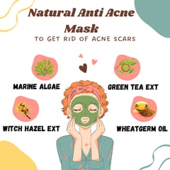 Vigini 45% Actives Anti Acne Clay Face Facial Pack Mask Women Boys Girls 50g | Pimple Scars Blemish Blackheads Remover Control Oil Sebum Pores Tightening Vitamin E Witch Hazel Green Tea