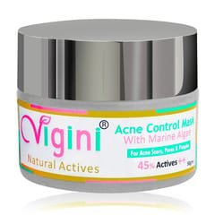 Vigini 45% Actives Anti Acne Clay Face Facial Pack Mask Women Boys Girls 50g | Pimple Scars Blemish Blackheads Remover Control Oil Sebum Pores Tightening Vitamin E Witch Hazel Green Tea